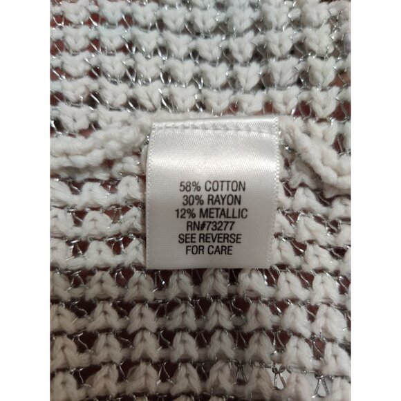 APT 9 L Womens Sweater White Silver Metallic Knit Sheer Pullover Shimmer Top - Picture 6 of 14